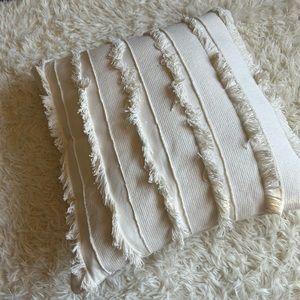 Cream‎  ivory large square eyelash fringe textured accent pillow